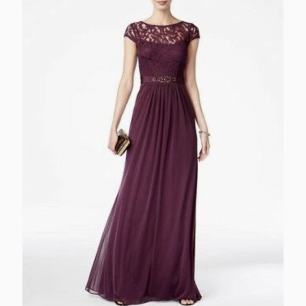 Adrianna Papell Illusion Neckline Cap Sleeve Dress - Picture 2 of 10